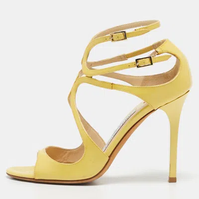 Pre-owned Jimmy Choo Yellow Patent Leather Ivette Ankle Strap Sandals Size 36