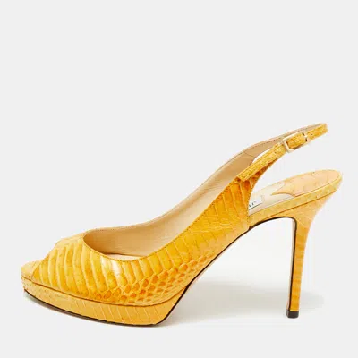 Pre-owned Jimmy Choo Yellow Python Leather Peep Toe Slingback Pumps Size 40
