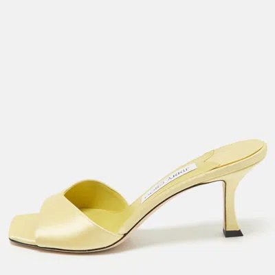 Pre-owned Jimmy Choo Yellow Satin Skye Slide Sandals Size 38.5
