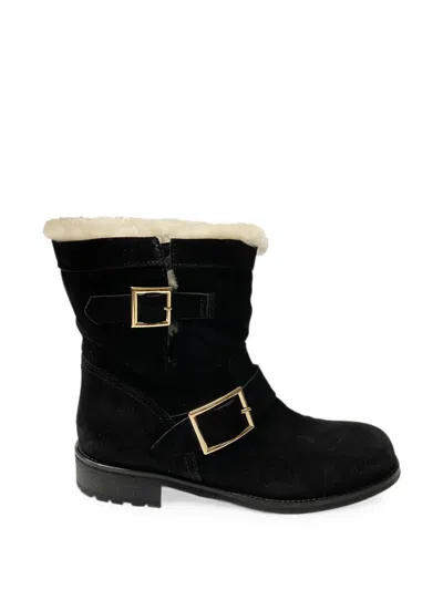 Pre-owned Jimmy Choo Youth Ii Buckle Ankle Boots In Black