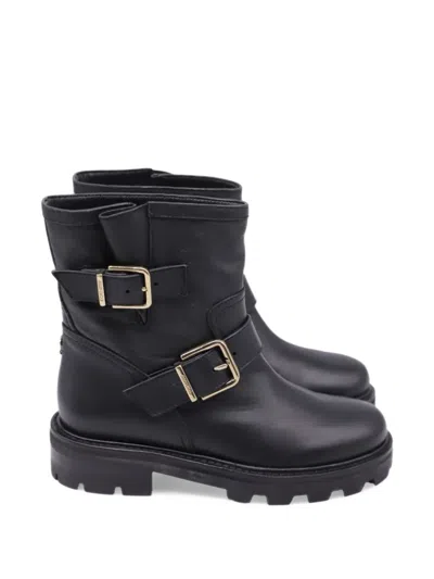 Pre-owned Jimmy Choo Youth Ii Buckled Ankle Boots In Black