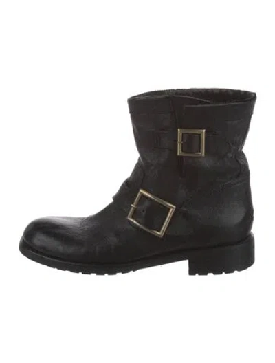 Pre-owned Jimmy Choo Youth Leather Moto Boots In Black