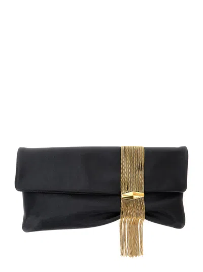 JIMMY CHOO ZANDRA BLACK CLUTCH WITH PENDANT CRYSTALS IN LEATHER WOMAN