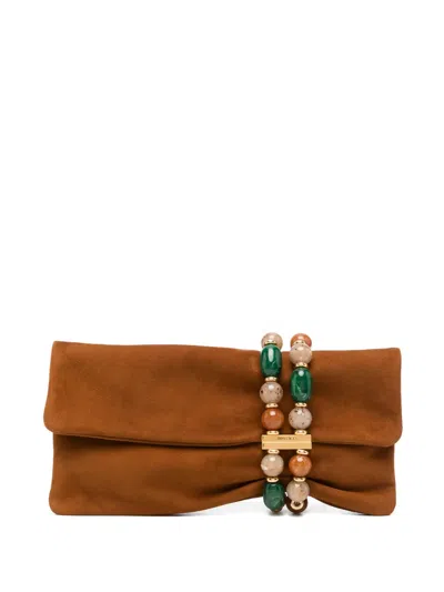 Jimmy Choo Zandra Beaded Clutch Bag In Brown