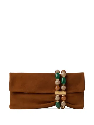 Jimmy Choo Zandra Bead-embellished Clutch Bag In Brown