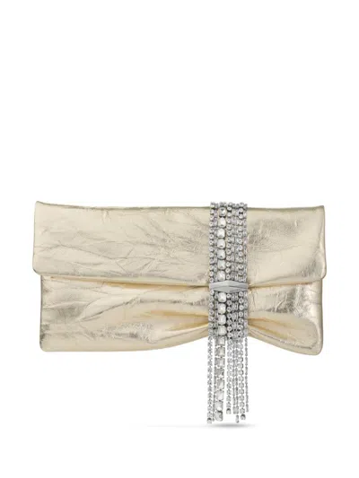Jimmy Choo Zandra Crystal-embellished Clutch In Metallic Leather In Platinum
