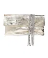 Jimmy Choo Zandra Crystal-embellished Clutch In Metallic Leather In Gray