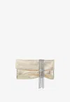 Jimmy Choo Zandra Crystal-embellished Clutch In Metallic Leather In Platinum
