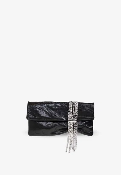 Jimmy Choo Zandra Crystal-embellished Leather Clutch In Black