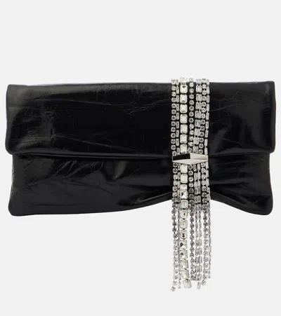JIMMY CHOO ZANDRA CRYSTAL-EMBELLISHED LEATHER CLUTCH