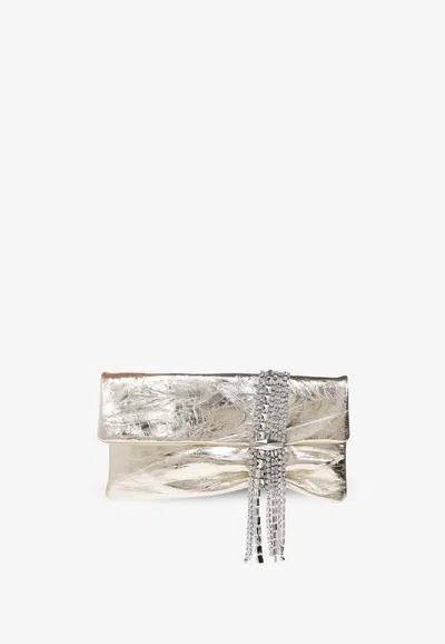 Jimmy Choo Zandra Crystal-embellished Leather Clutch In Gold