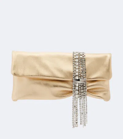 Jimmy Choo Zandra Embellished Metallic Leather Clutch In Gold