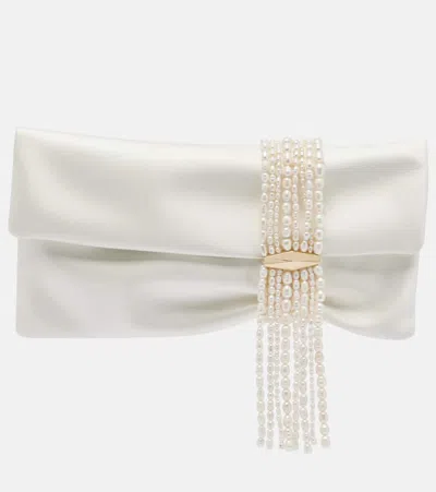 Jimmy Choo Zandra缀饰缎布手拿包 In White