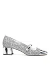 Jimmy Choo Glitter Mary Jane Pumps With Metallic Accents In Plata