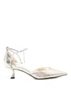 Jimmy Choo Metallic Crinkled Leather Pointed Toe Pumps With Crystal Ankle Strap In Dorado