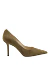 Jimmy Choo Camel Suede Romy 85 Pumps In Green