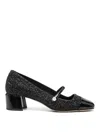Jimmy Choo Glittered Leather Pearl Square Pumps In Negro