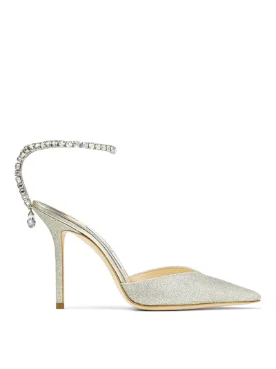 Jimmy Choo Saeda 100 Bbg Pump Glitter Platinum In Platinum Ice Crystal