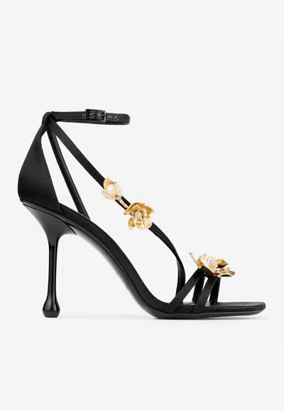 Jimmy Choo Zea Suede Flowers Ankle-strap Sandals In Black