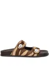 Jimmy Choo Faux Pearl-embellished Zebra-print Calf Hair Sandals In Brown