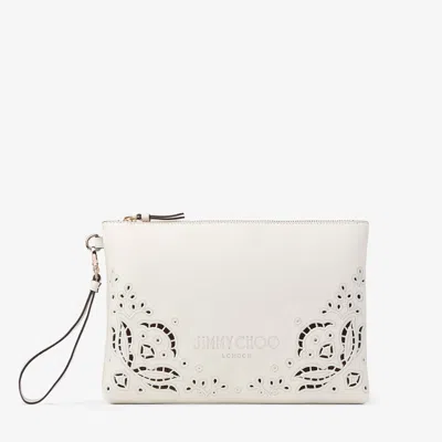 Jimmy Choo Leather Embroidered Pouch In White