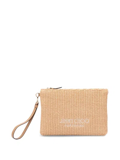 Jimmy Choo Zipped Flat Pouch In Brown