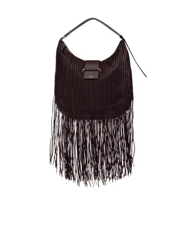 Jimmy Choo Bar Hobo Medium Deep Merlot Biker Leather Shoulder Bag With Suede Fringes In Yellow