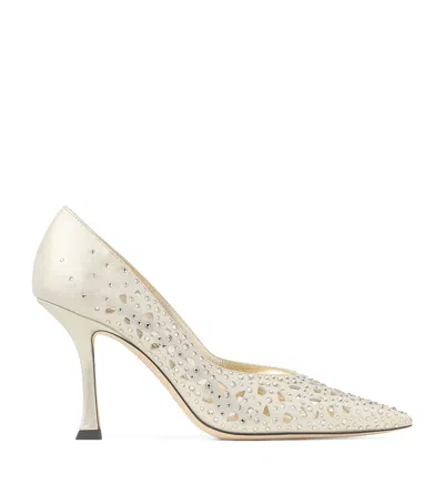 Jimmy Choo Ziri 90 Leather Embellished Pumps In Gold