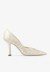 Jimmy Choo Ziri 90 Openwork Shimmer Suede Pumps
