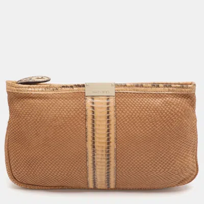 Pre-owned Jimmy Choo Zulu Brown Snakeskin Leather And Snake Print Suede Clutch
