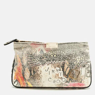 Jimmy Choo Zulu Multicolor Printed Coated Canvas Clutch