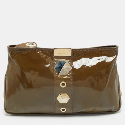 Pre-owned Jimmy Choo Zulu Studded Green Patent Leather Clutch