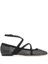 Jimmy Choo Astoria Crystal Mesh Caged Ballerina Flats