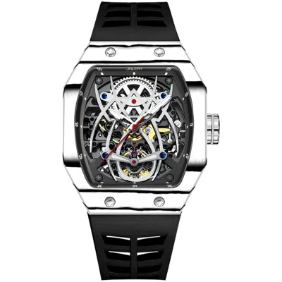 Pre-owned Jinlery Men Automatic Mechanical Watch Square 50m Waterproof Sapphire Glass Rubber Strap In Black