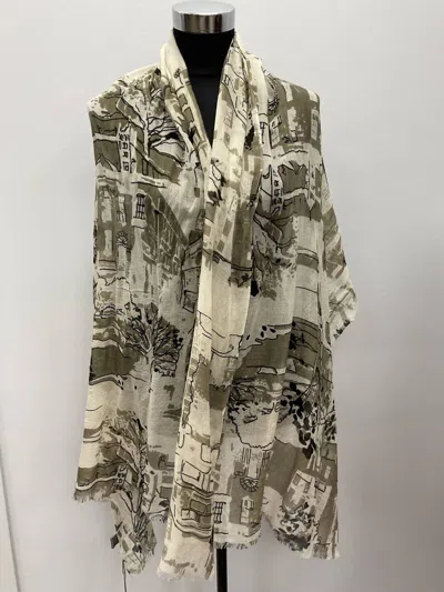 Jitni Khaki/creme Cashmere Scarf In Green