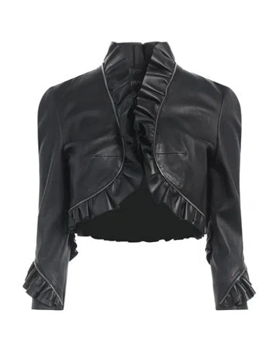Jitrois Woman Jacket Black Size 8 Lambskin, Cotton, Elastane