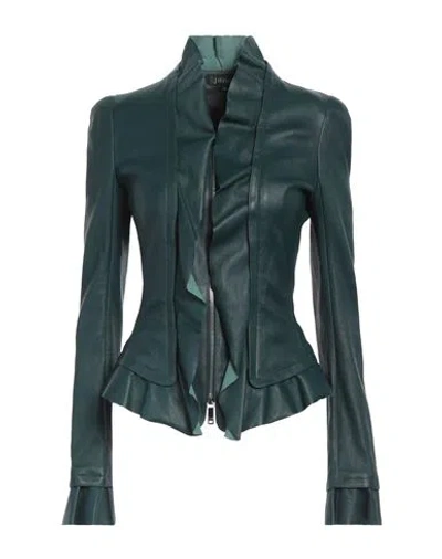 Jitrois Woman Jacket Dark Green Size 10 Lambskin, Cotton, Elastane