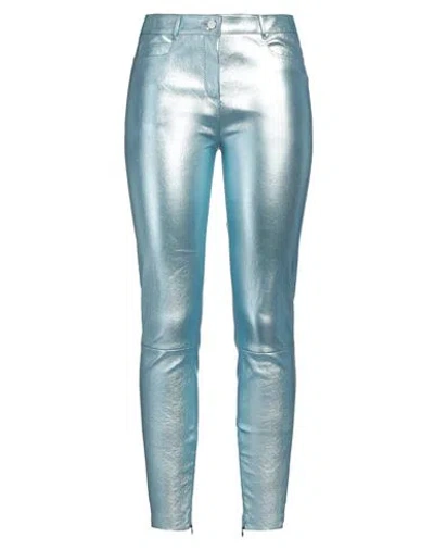 Jitrois Woman Pants Turquoise Size 12 Lambskin, Cotton, Elastane In Blue