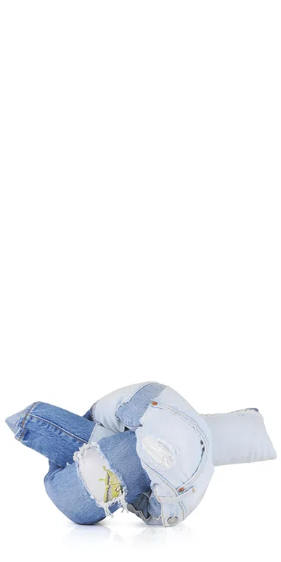 Jiu Jie Decor Denim Baby Knot Pillow Iii In Blue In Multi