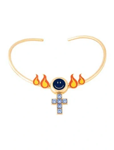 Pre-owned Jiwinaia Crystal & Enamel Female Flames Bottle Top Choker Necklace, 6" In Multi