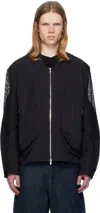Jiyongkim Black Draped Pocket Mesh Sleeve Bomber Jacket In Black