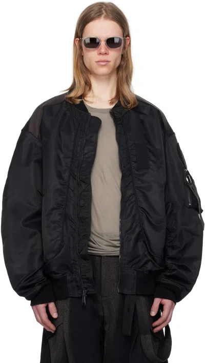 Jiyongkim Black Sun-bleached Flight Bomber Jacket