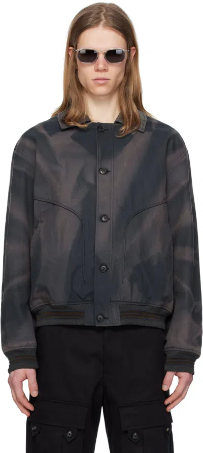 Jiyongkim Navy Sun-bleached Ribbed Blouson Denim Jacket