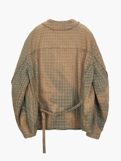 Jiyongkim Sun-bleached Collarless Tweed Jacket In Brown
