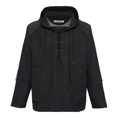 Jiyongkim Sun-bleached Raw Edged Anorak Sweatshirt In Black
