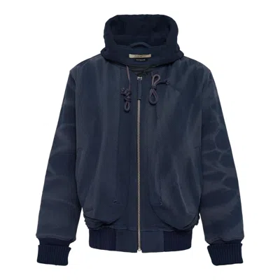 Jiyongkim Sun-bleached Raw Edged Work Jacket In Blue