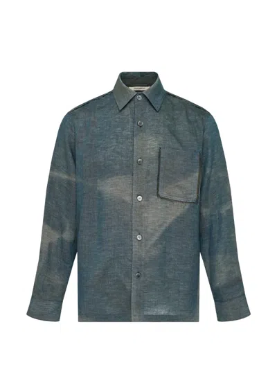 Jiyongkim Sun-bleached Raw-edged Shirt In Blue