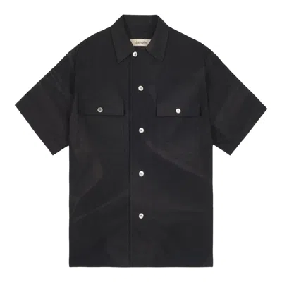 Jiyongkim Sun-bleached Tailored Collar Half Sleeve Shirt In Black
