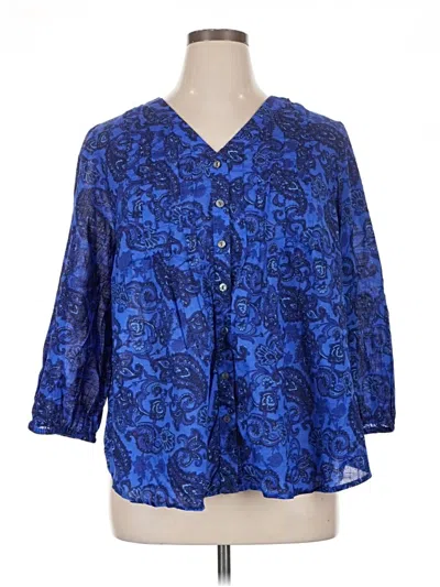 Pre-owned Jjill 3/4 Sleeve Blouse In Blue
