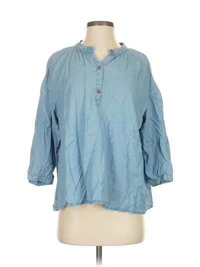 Pre-owned Jjill 3/4 Sleeve Button Down Shirt In Blue